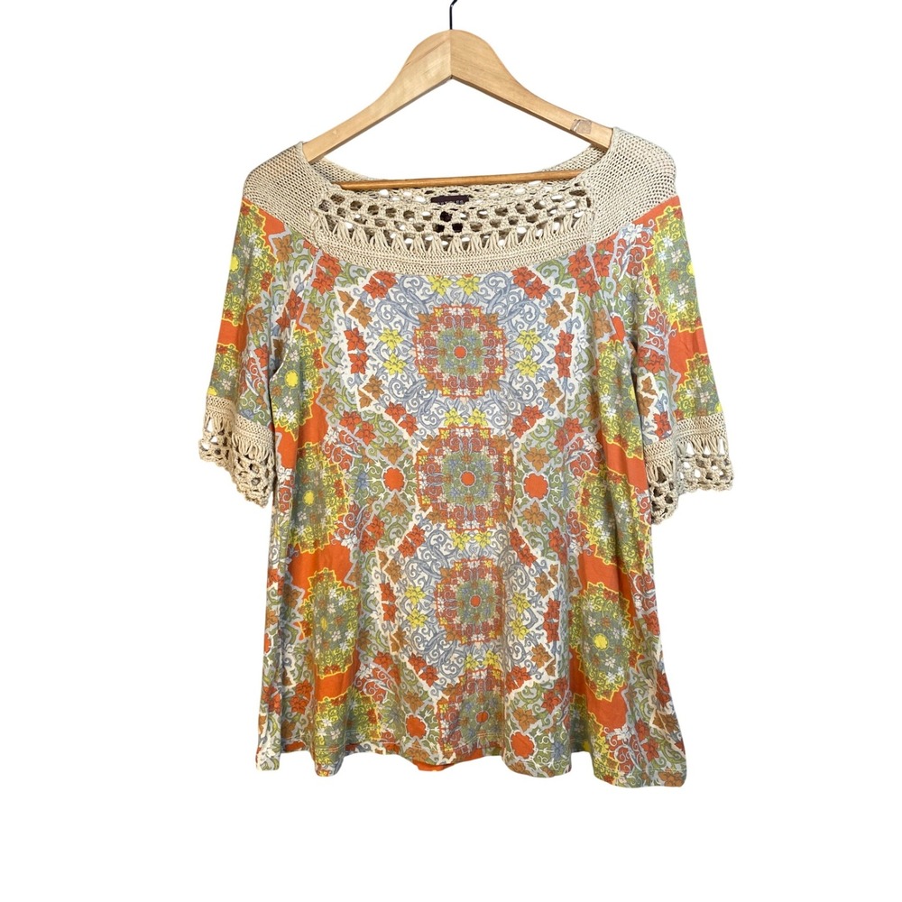 Multiples Top Womens Large Crochet Boho Hippie Cottagecore Peasant